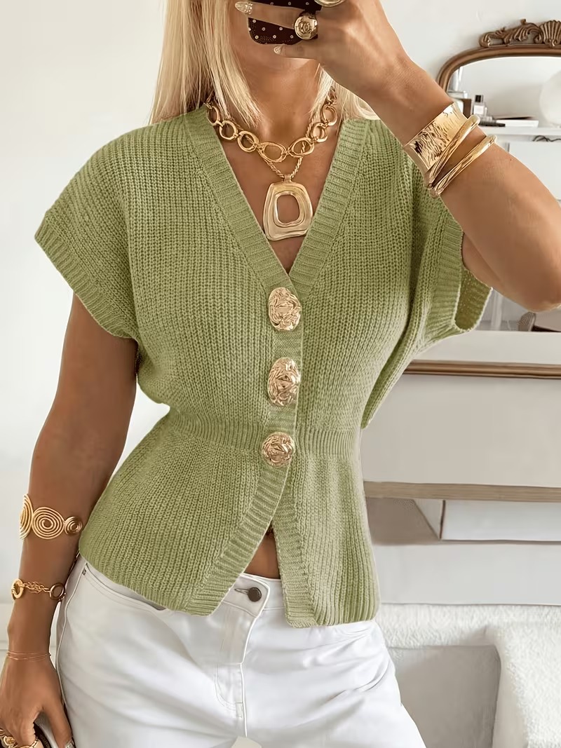Women's Metal Button Sleeveless Knit Cardigan