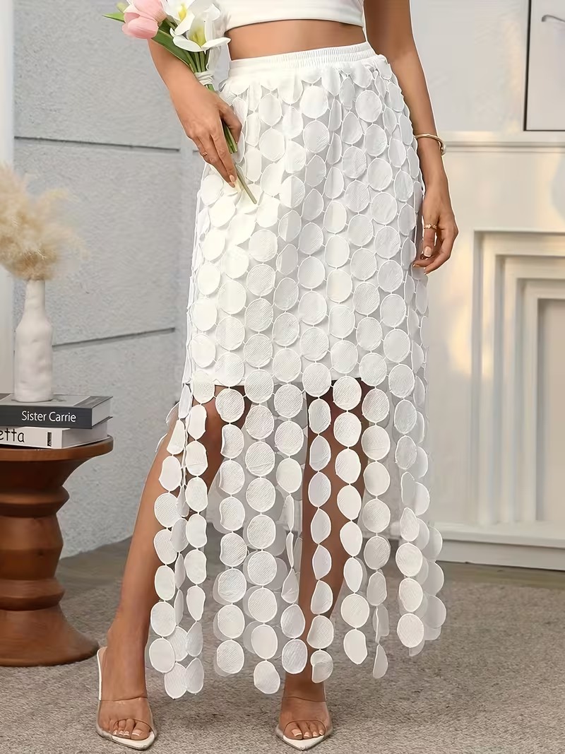 Women's Embroidered Circle Tassel Midi Skirt